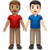 👨🏽‍🤝‍👨🏻 men holding hands: medium skin tone, light skin tone display on Apple